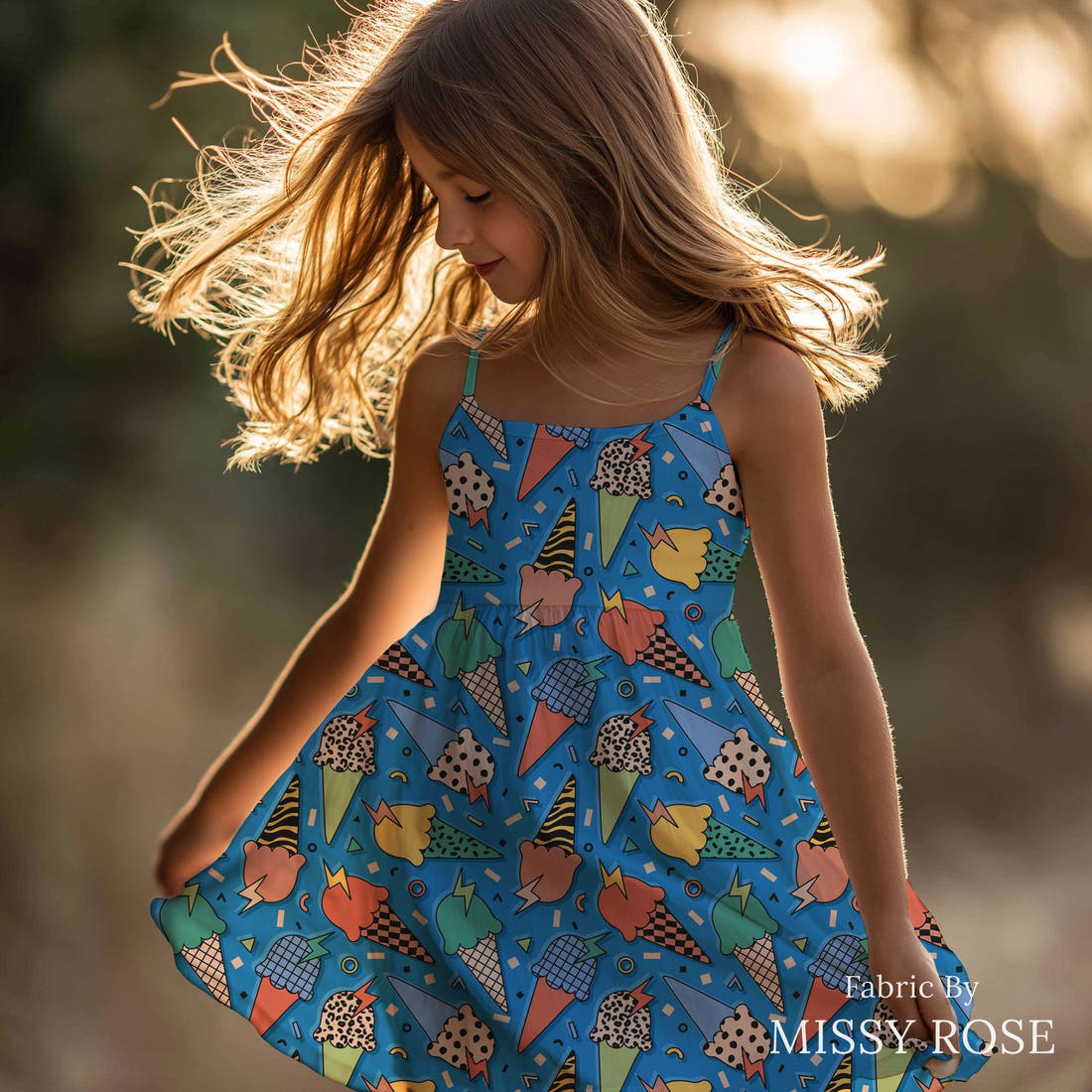 Studio Saturate Fabric 71 sewn into a girls' dress - see how the print looks made up | Fabric by Missy Rose