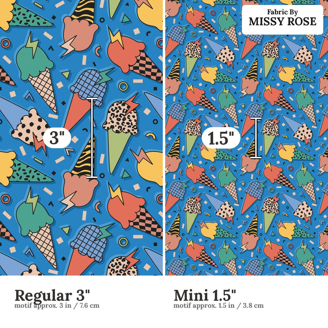 Studio Saturate Fabric 71 Regular 3 inch vs Mini 1.5 inch print scale side by side | Fabric by Missy Rose