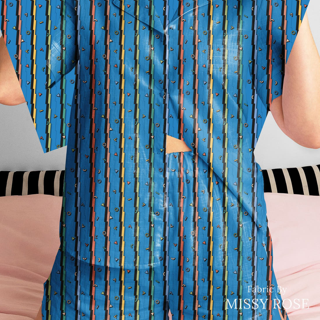Studio Saturate Fabric 72 sewn into a women's pyjama set - see how the print looks made up | Fabric by Missy Rose