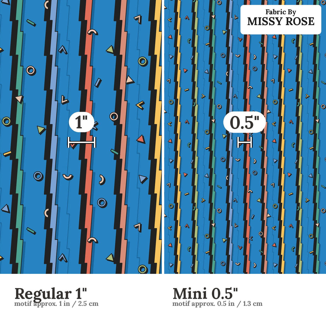 Studio Saturate Fabric 72 Regular 1 inch vs Mini 0.5 inch print scale side by side | Fabric by Missy Rose