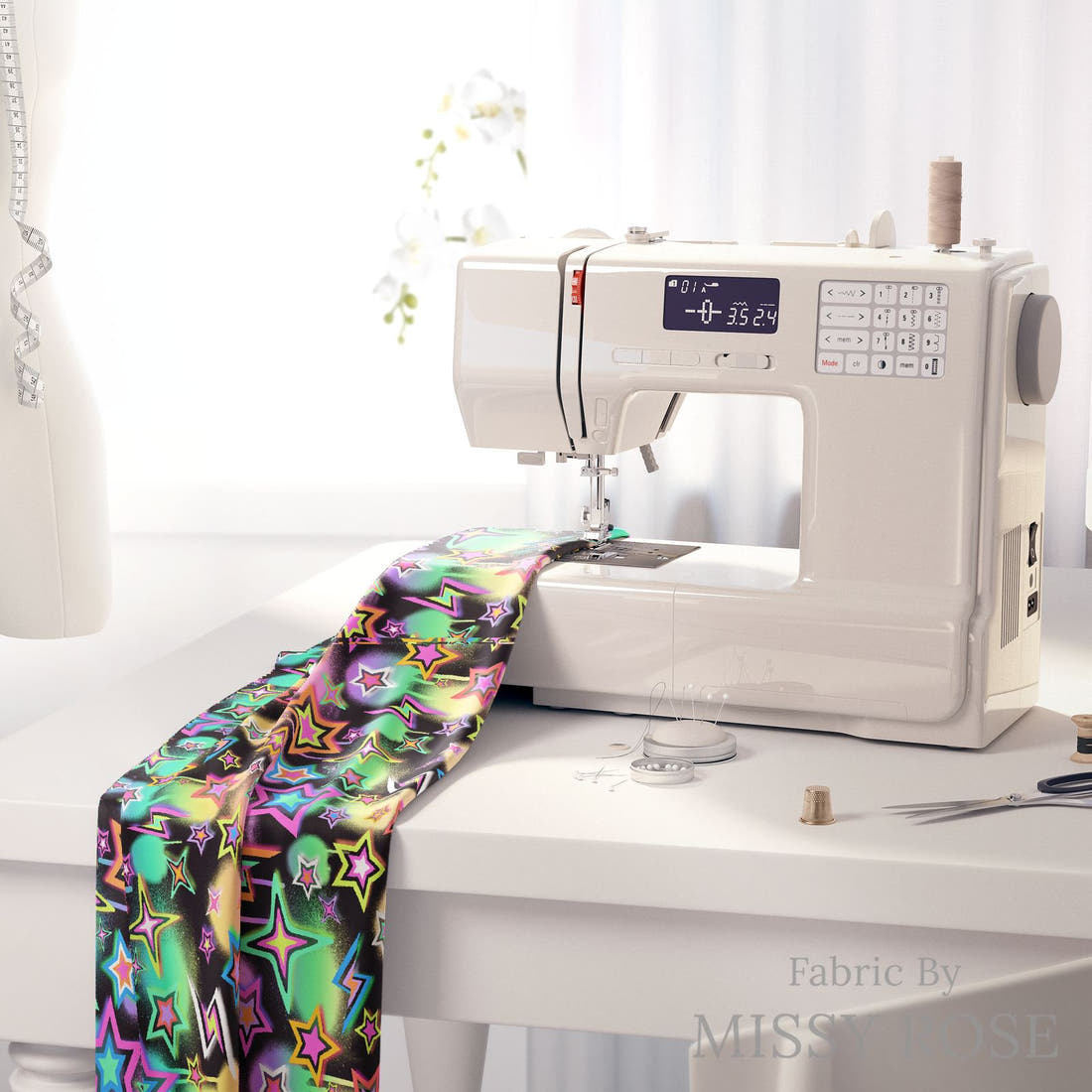 Studio Saturate Fabric 77 on a sewing machine - premium fabric for sewing projects | Fabric by Missy Rose