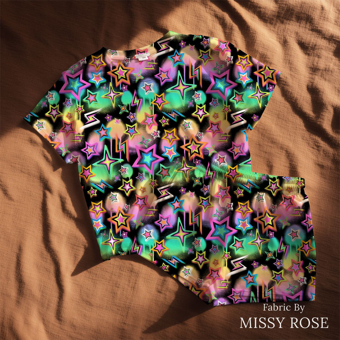 Studio Saturate Fabric 77 sewn into a lounge set - see how the print looks made up | Fabric by Missy Rose