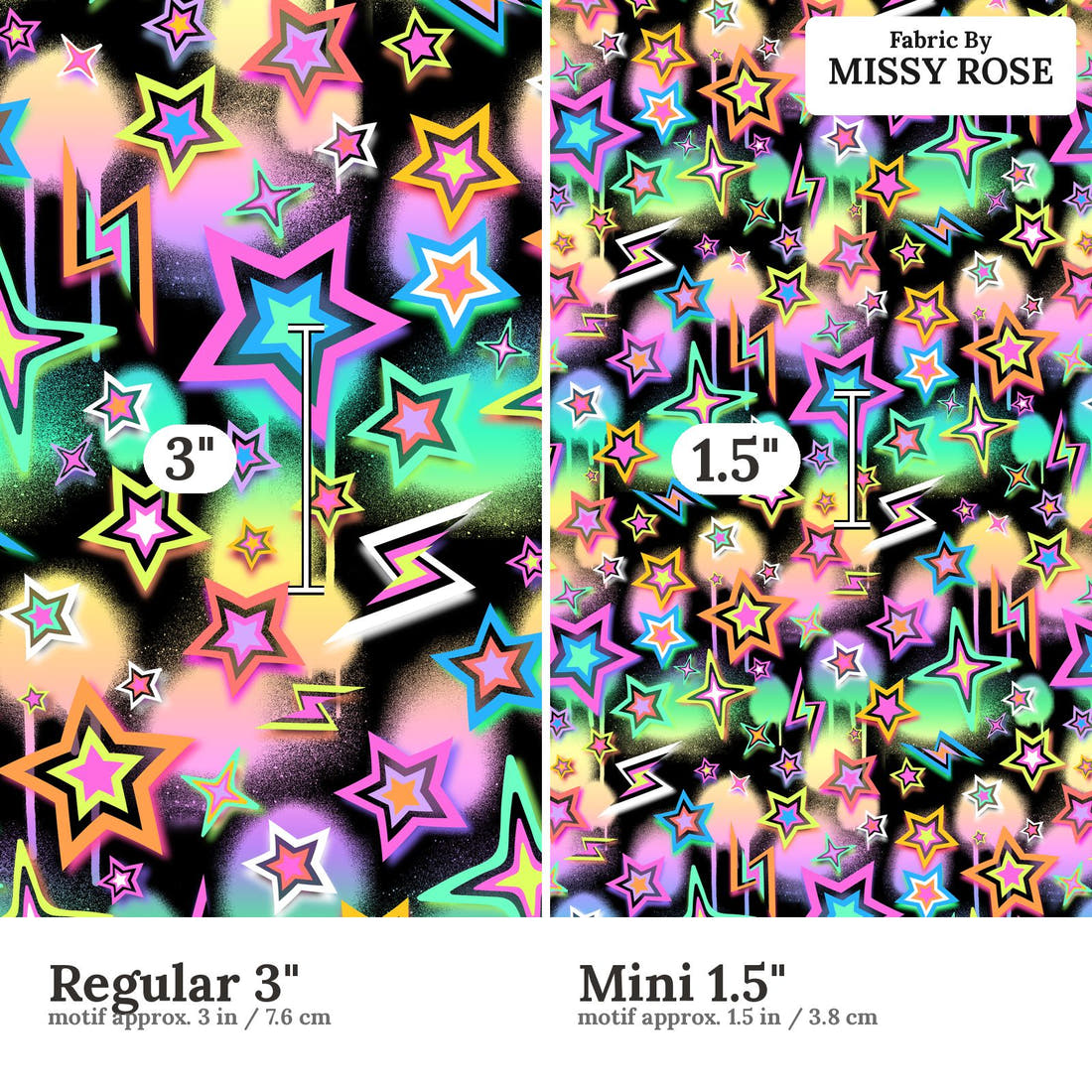 Studio Saturate Fabric 77 Regular 3 inch vs Mini 1.5 inch print scale side by side | Fabric by Missy Rose