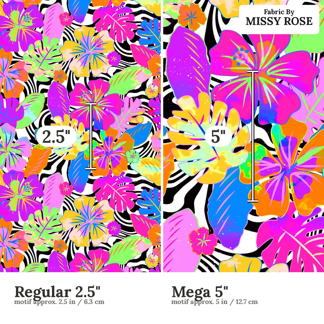 Studio Saturate Fabric 78 Regular 2.5 inch vs Mega 5 inch print scale side by side | Fabric by Missy Rose