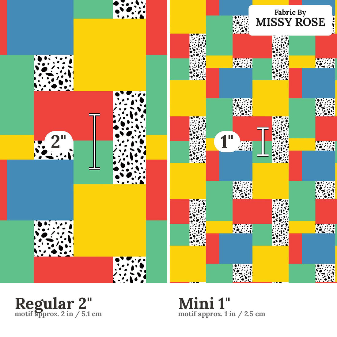Studio Saturate Fabric 84 Regular 2 inch vs Mini 1 inch print scale side by side | Fabric by Missy Rose