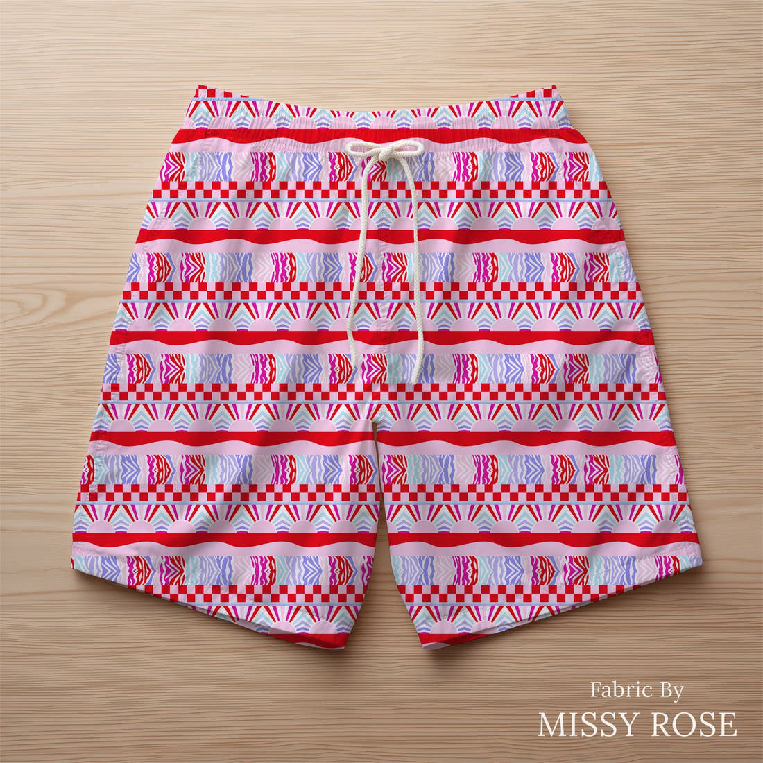 Studio Saturate Fabric 86 sewn into swim shorts - see how the print looks made up | Fabric by Missy Rose