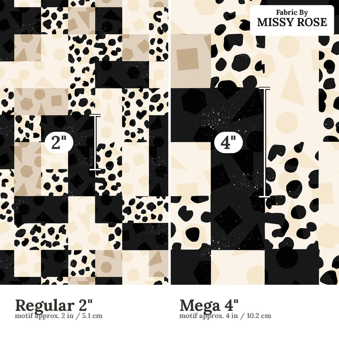 Studio Saturate Fabric 87 Regular 2 inch vs Mega 4 inch print scale side by side | Fabric by Missy Rose