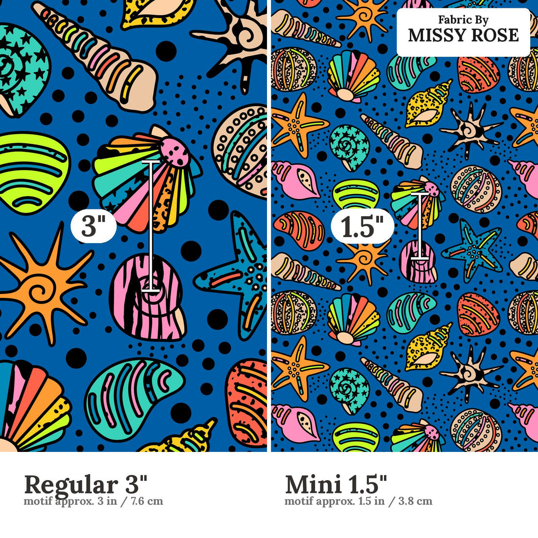 Studio Saturate Fabric 88 Regular 3 inch vs Mini 1.5 inch print scale side by side | Fabric by Missy Rose