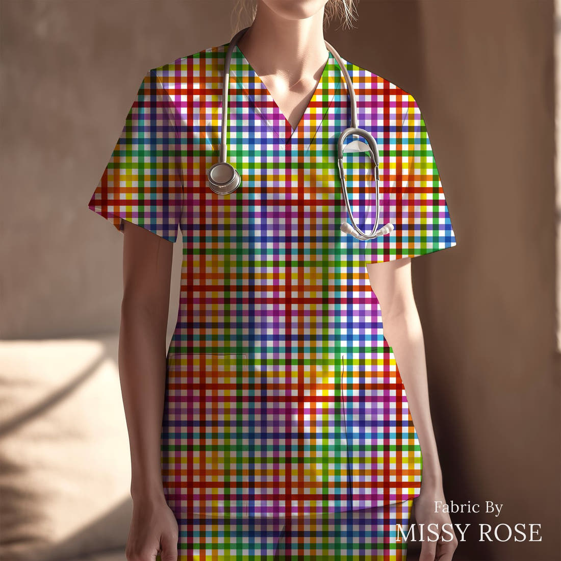 Studio Saturate Fabric 89 sewn into a scrubs top - see how the print looks made up | Fabric by Missy Rose