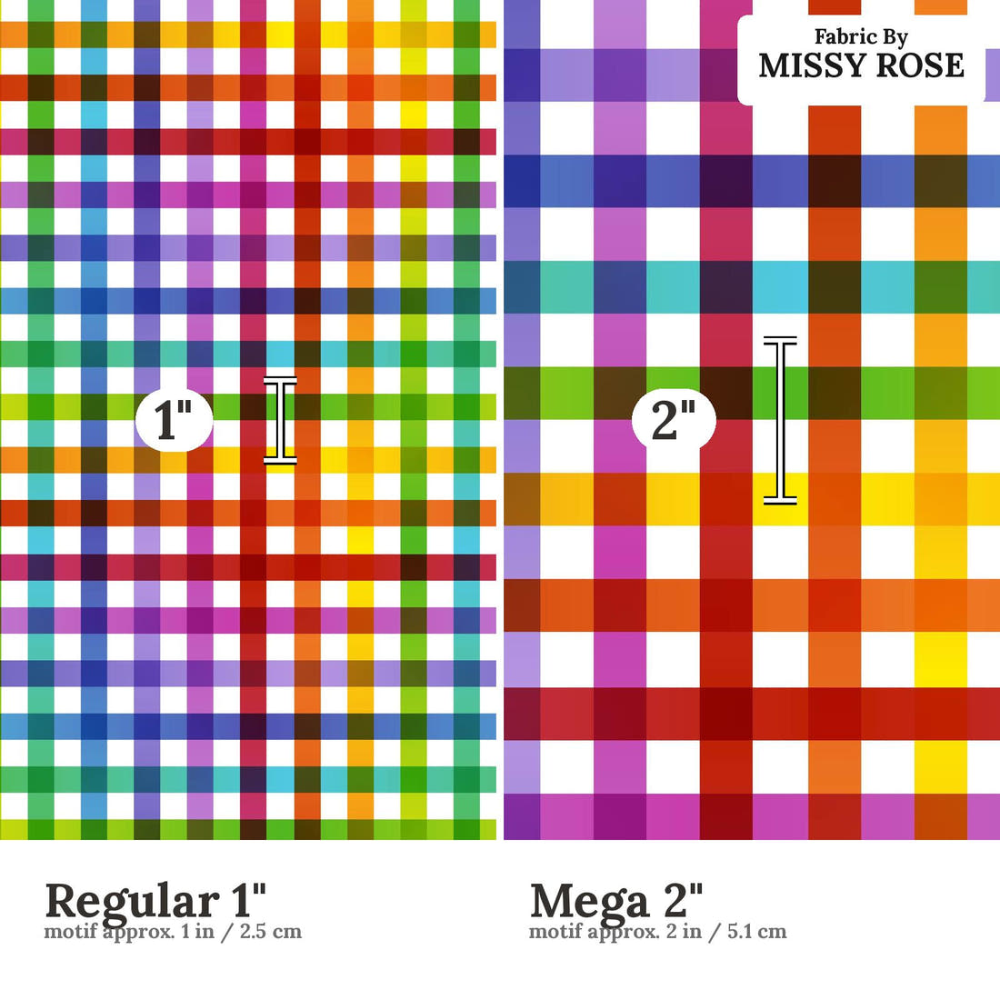 Studio Saturate Fabric 89 Regular 1 inch vs Mega 2 inch print scale side by side | Fabric by Missy Rose