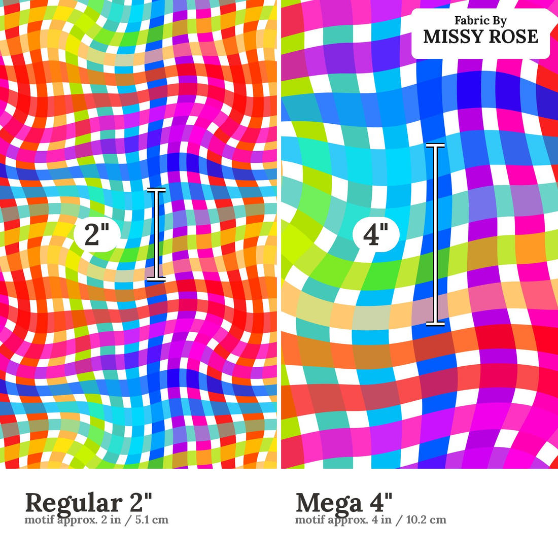 Studio Saturate Fabric 90 Regular 2 inch vs Mega 4 inch print scale side by side | Fabric by Missy Rose