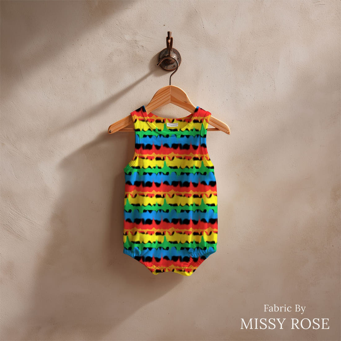 Studio Saturate Fabric 92 sewn into a baby romper - see how the print looks made up | Fabric by Missy Rose