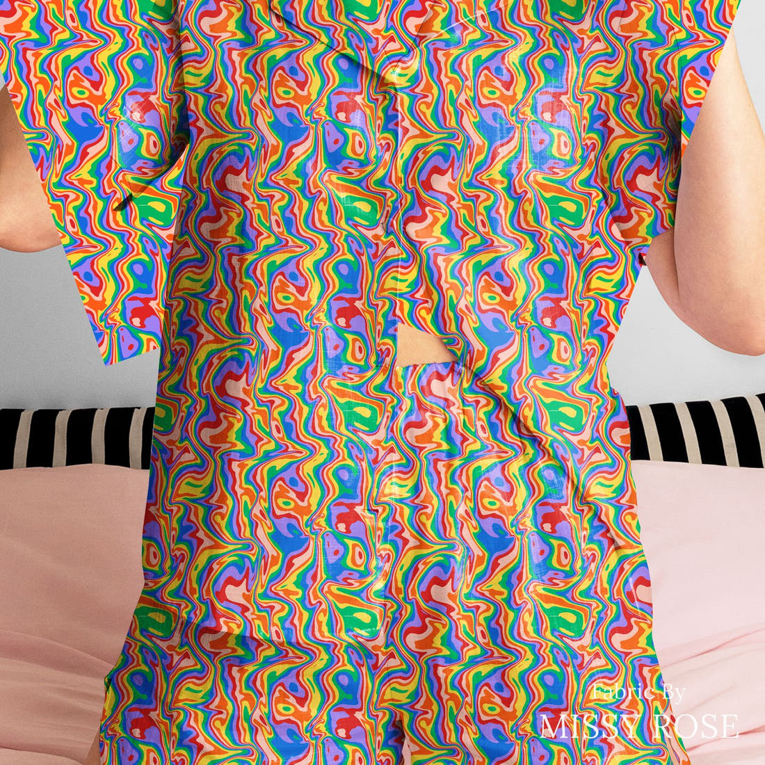 Studio Saturate Fabric 93 sewn into a women's pyjama set - see how the print looks made up | Fabric by Missy Rose