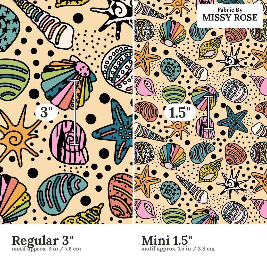 Studio Saturate Fabric 94 Regular 3 inch vs Mini 1.5 inch print scale side by side | Fabric by Missy Rose