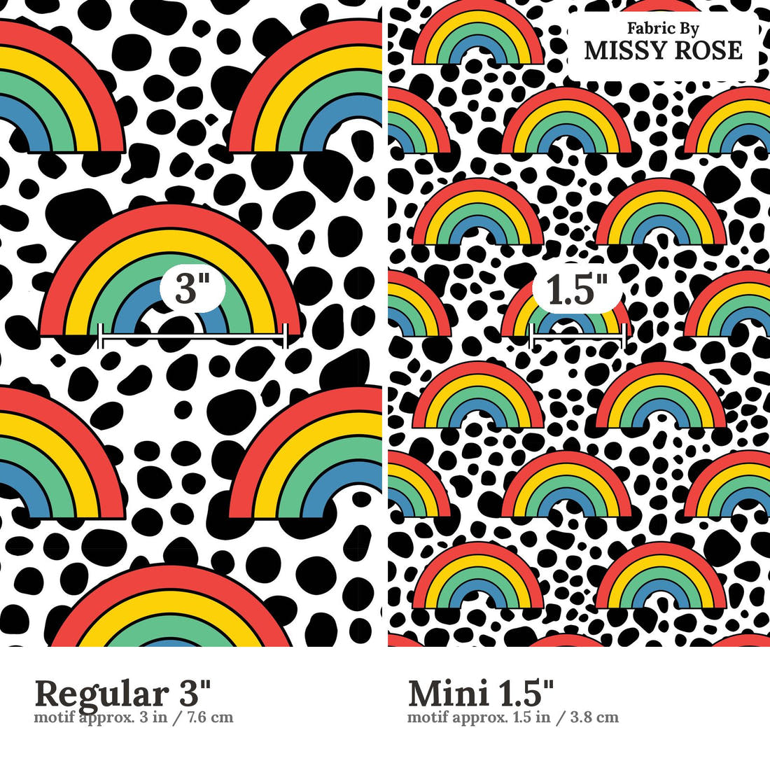 Studio Saturate Fabric 95 Regular 3 inch vs Mini 1.5 inch print scale side by side | Fabric by Missy Rose