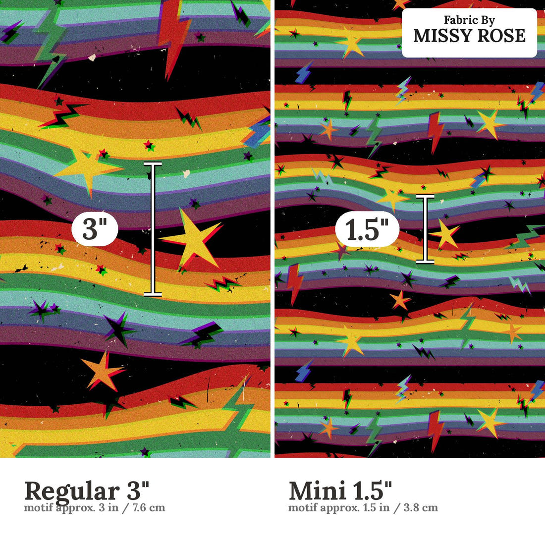 Studio Saturate Fabric 96 Regular 3 inch vs Mini 1.5 inch print scale side by side | Fabric by Missy Rose