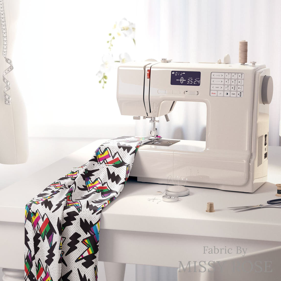 Studio Saturate Fabric 97 on a sewing machine - premium fabric for sewing projects | Fabric by Missy Rose