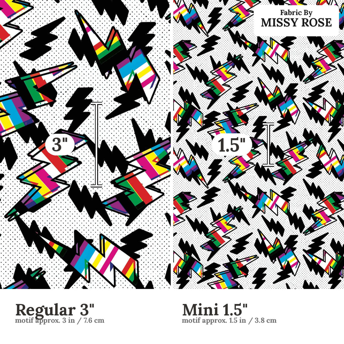 Studio Saturate Fabric 97 Regular 3 inch vs Mini 1.5 inch print scale side by side | Fabric by Missy Rose