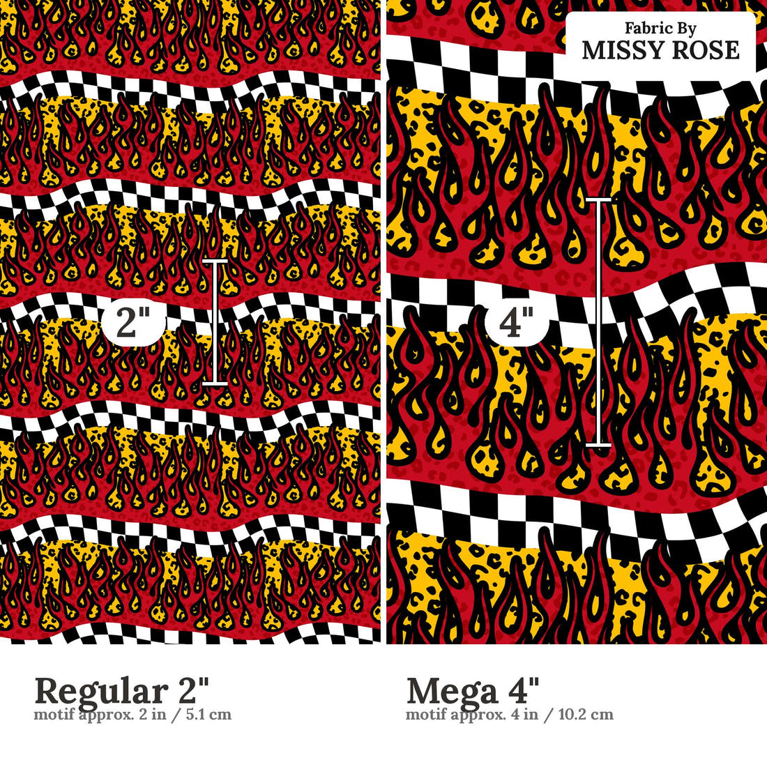 Studio Saturate Fabric 98 Regular 2 inch vs Mega 4 inch print scale side by side | Fabric by Missy Rose