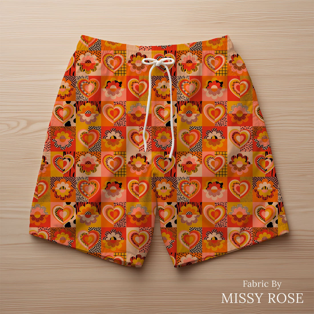Studio Saturate Fabric 102 sewn into swim shorts - see how the print looks made up | Fabric by Missy Rose