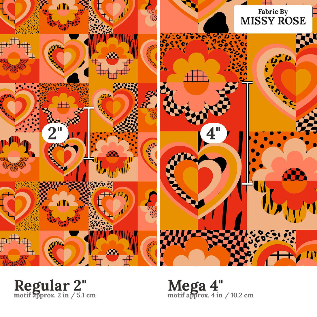 Studio Saturate Fabric 102 Regular 2 inch vs Mega 4 inch print scale side by side | Fabric by Missy Rose