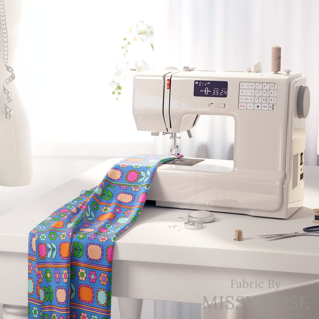 Studio Saturate Fabric 103 on a sewing machine - premium fabric for sewing projects | Fabric by Missy Rose