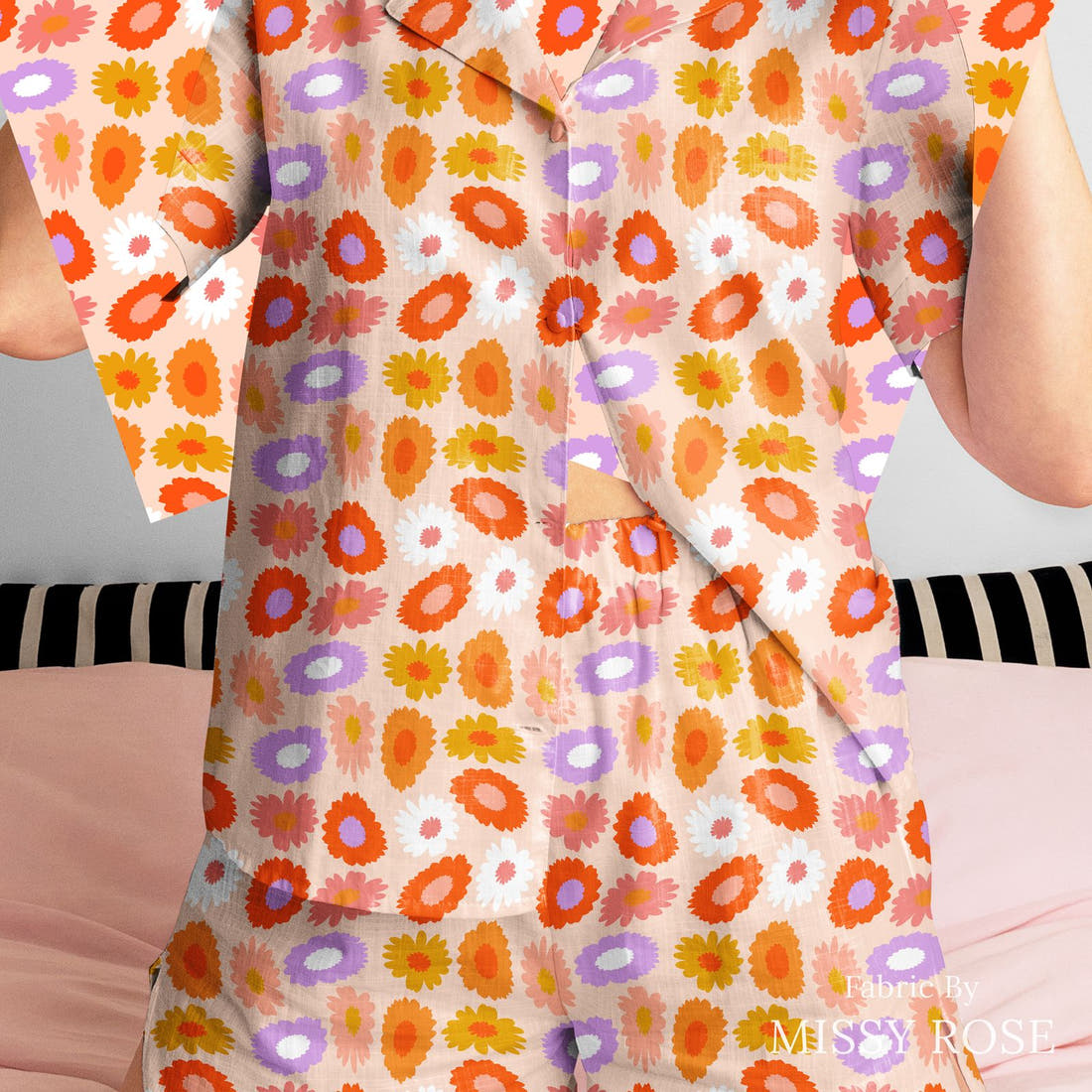Studio Saturate Fabric 104 sewn into a women's pyjama set - see how the print looks made up | Fabric by Missy Rose
