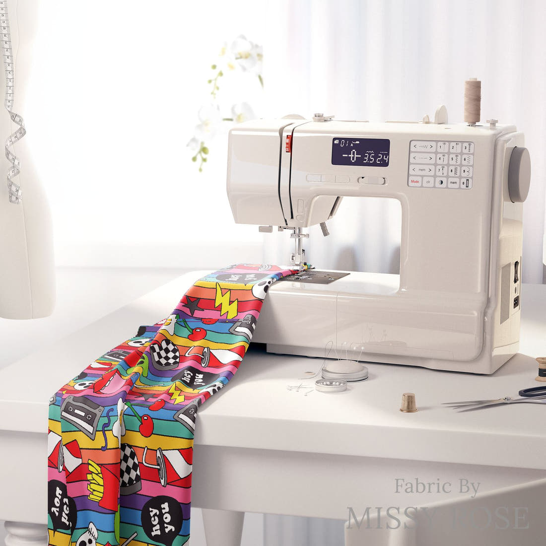 Studio Saturate Fabric 106 on a sewing machine - premium fabric for sewing projects | Fabric by Missy Rose