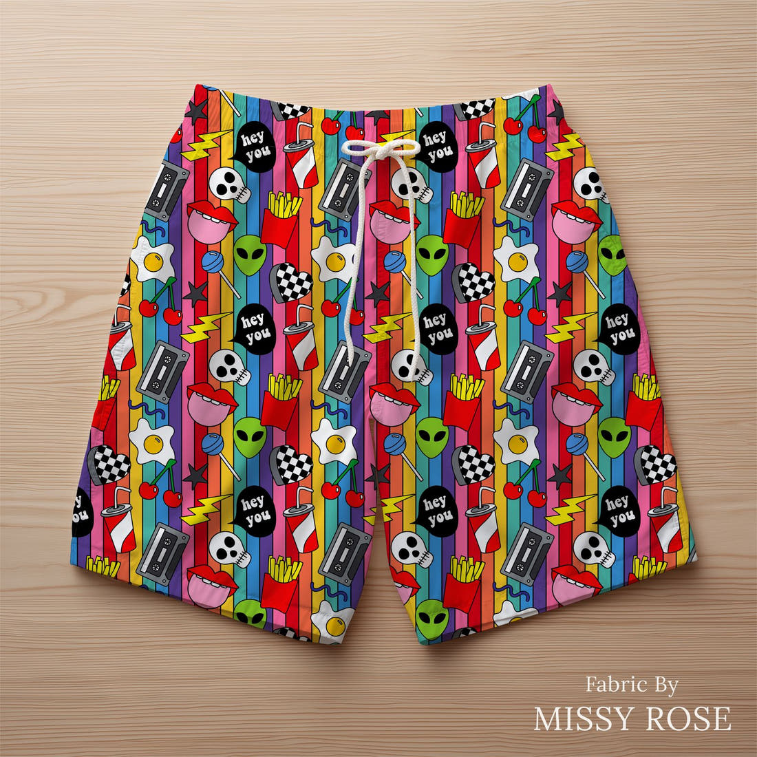 Studio Saturate Fabric 106 sewn into swim shorts - see how the print looks made up | Fabric by Missy Rose