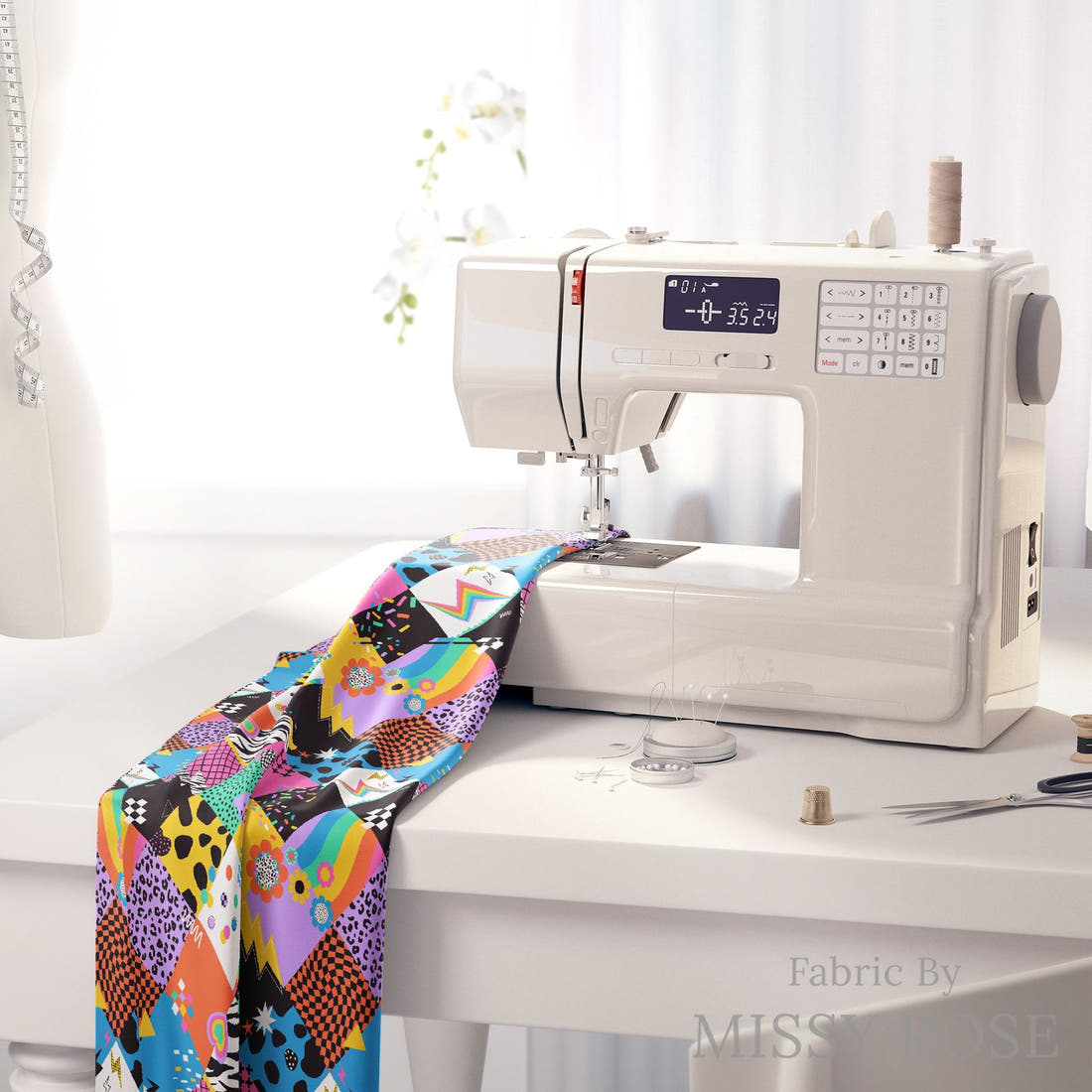 Studio Saturate Fabric 107 on a sewing machine - premium fabric for sewing projects | Fabric by Missy Rose