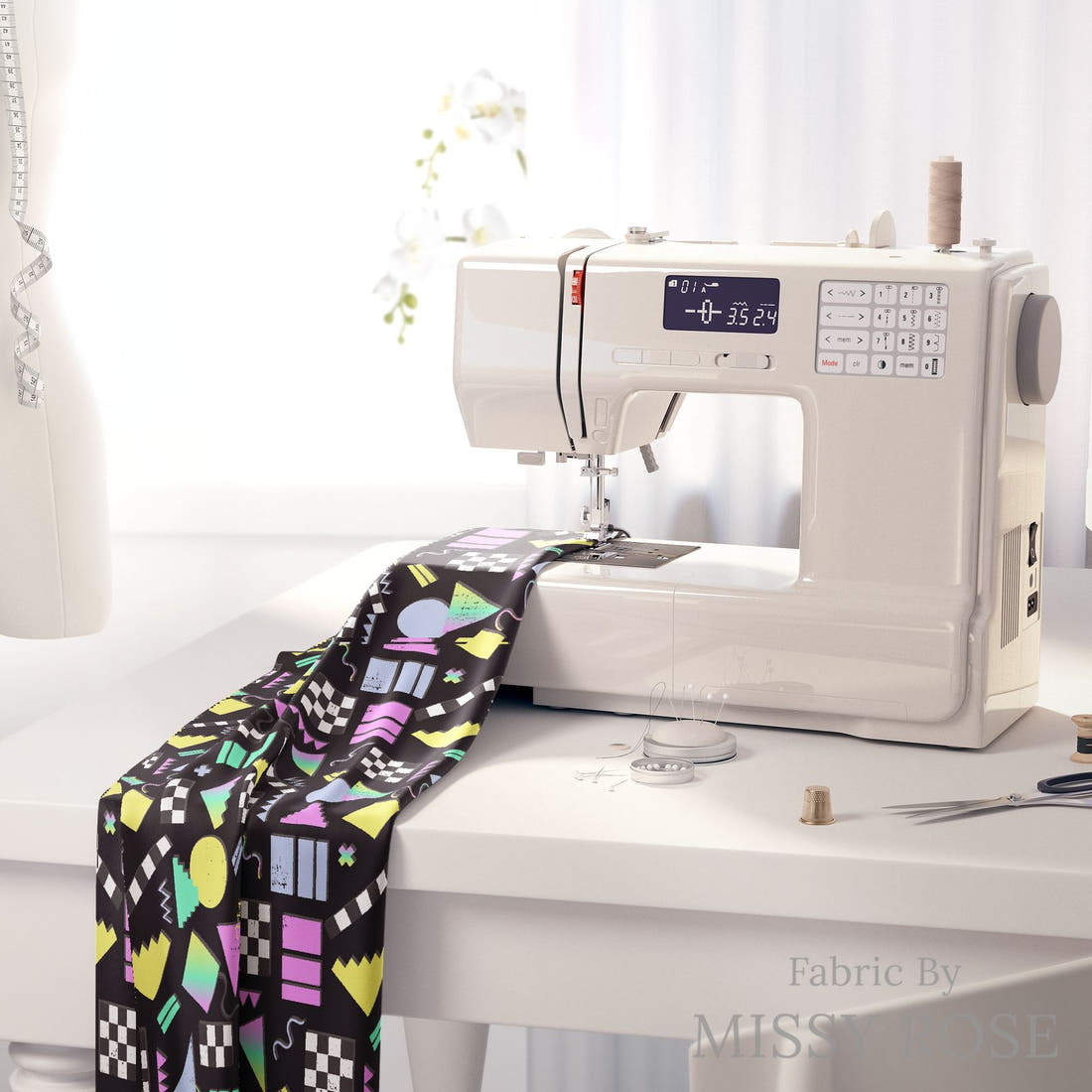 Studio Saturate Fabric 109 on a sewing machine - premium fabric for sewing projects | Fabric by Missy Rose