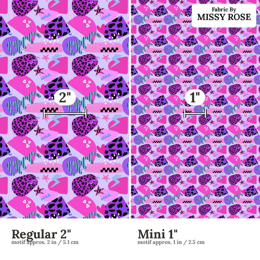 Studio Saturate Fabric 110 Regular 2 inch vs Mini 1 inch print scale side by side | Fabric by Missy Rose