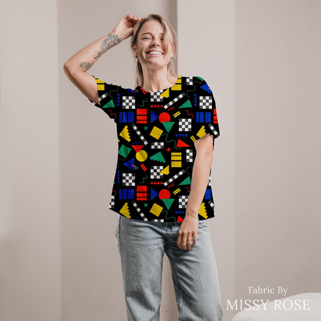 Studio Saturate Fabric 111 sewn into an all-over print shirt - see how the print looks made up | Fabric by Missy Rose