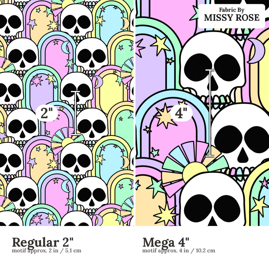 Studio Saturate Fabric 112 Regular 2 inch vs Mega 4 inch print scale side by side | Fabric by Missy Rose