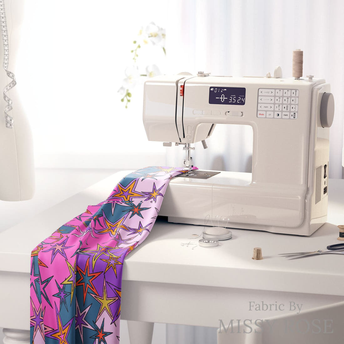 Studio Saturate Fabric 113 on a sewing machine - premium fabric for sewing projects | Fabric by Missy Rose