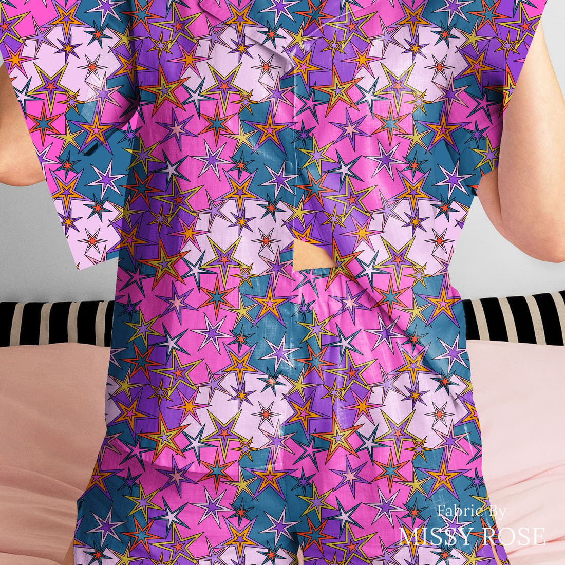 Studio Saturate Fabric 113 sewn into a women's pyjama set - see how the print looks made up | Fabric by Missy Rose