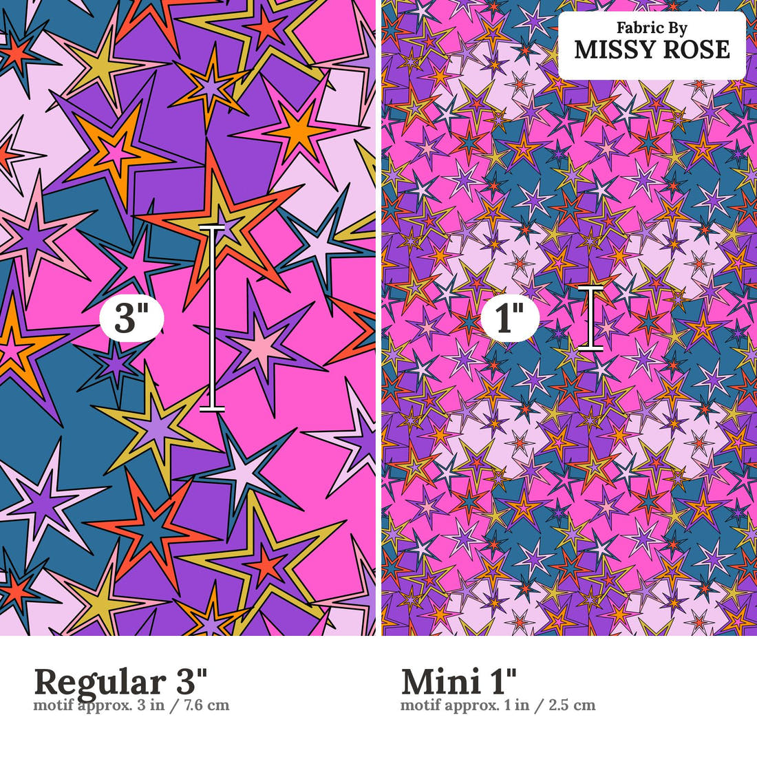 Studio Saturate Fabric 113 Regular 3 inch vs Mini 1 inch print scale side by side | Fabric by Missy Rose