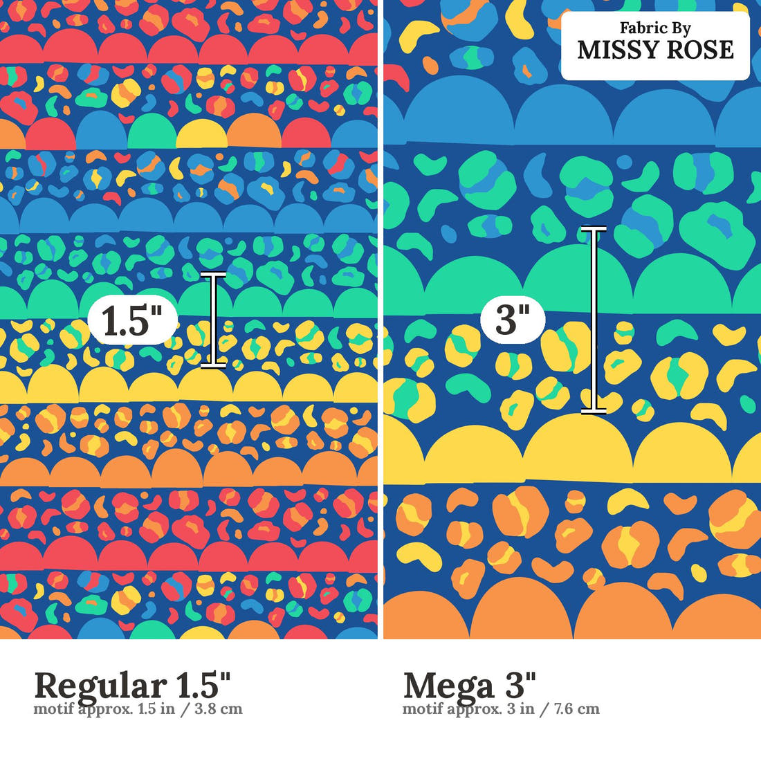 Studio Saturate Fabric 114 Regular 1.5 inch vs Mega 3 inch print scale side by side | Fabric by Missy Rose