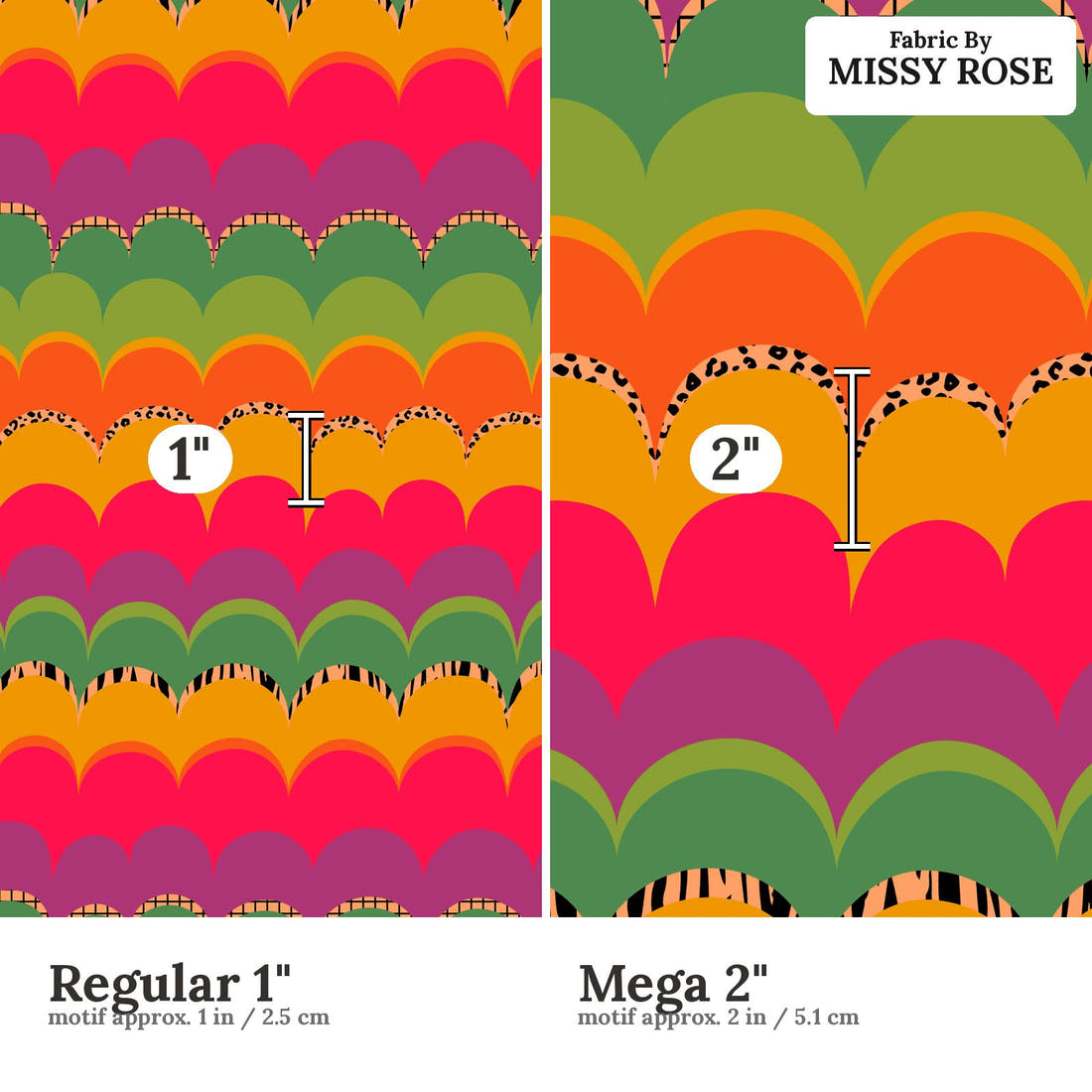 Studio Saturate Fabric 115 Regular 1 inch vs Mega 2 inch print scale side by side | Fabric by Missy Rose