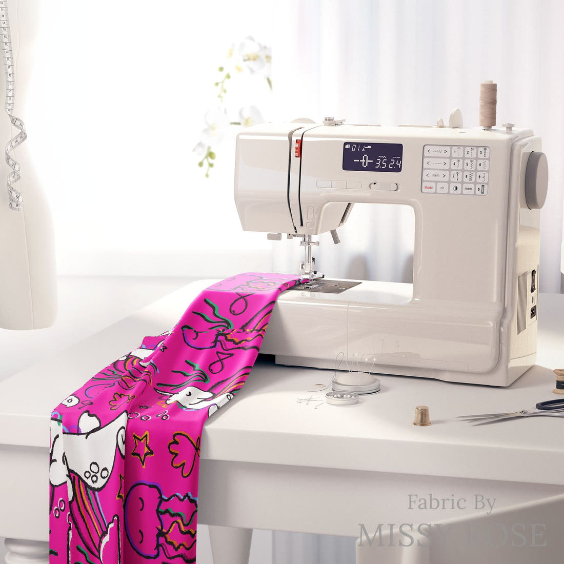 Studio Saturate Fabric 118 on a sewing machine - premium fabric for sewing projects | Fabric by Missy Rose