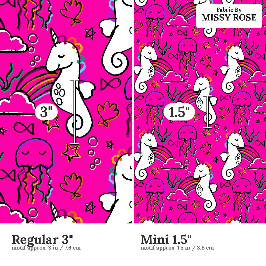 Studio Saturate Fabric 118 Regular 3 inch vs Mini 1.5 inch print scale side by side | Fabric by Missy Rose