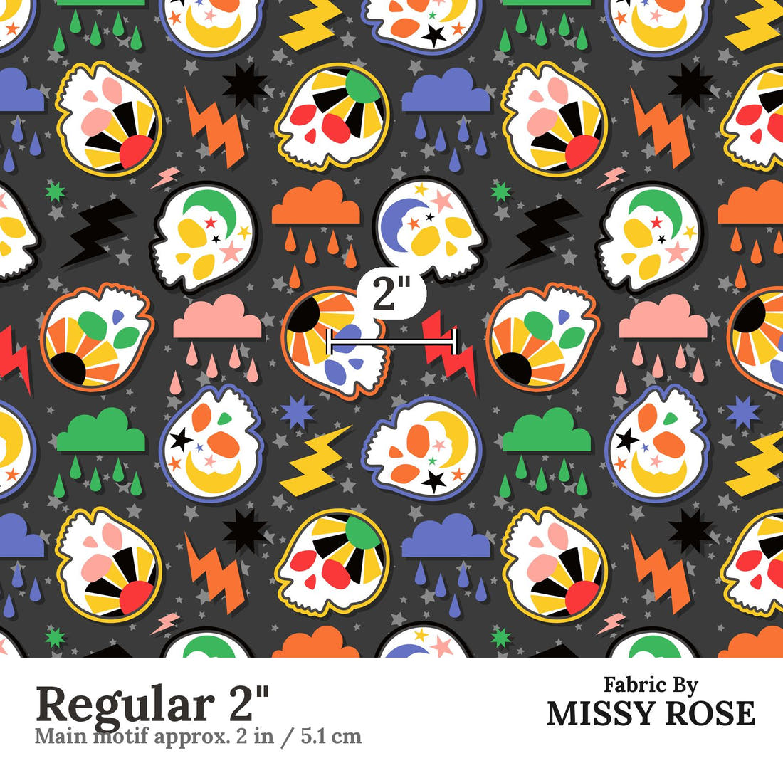 Studio Saturate Fabric 119 Regular 2 inch print scale guide | Fabric by Missy Rose
