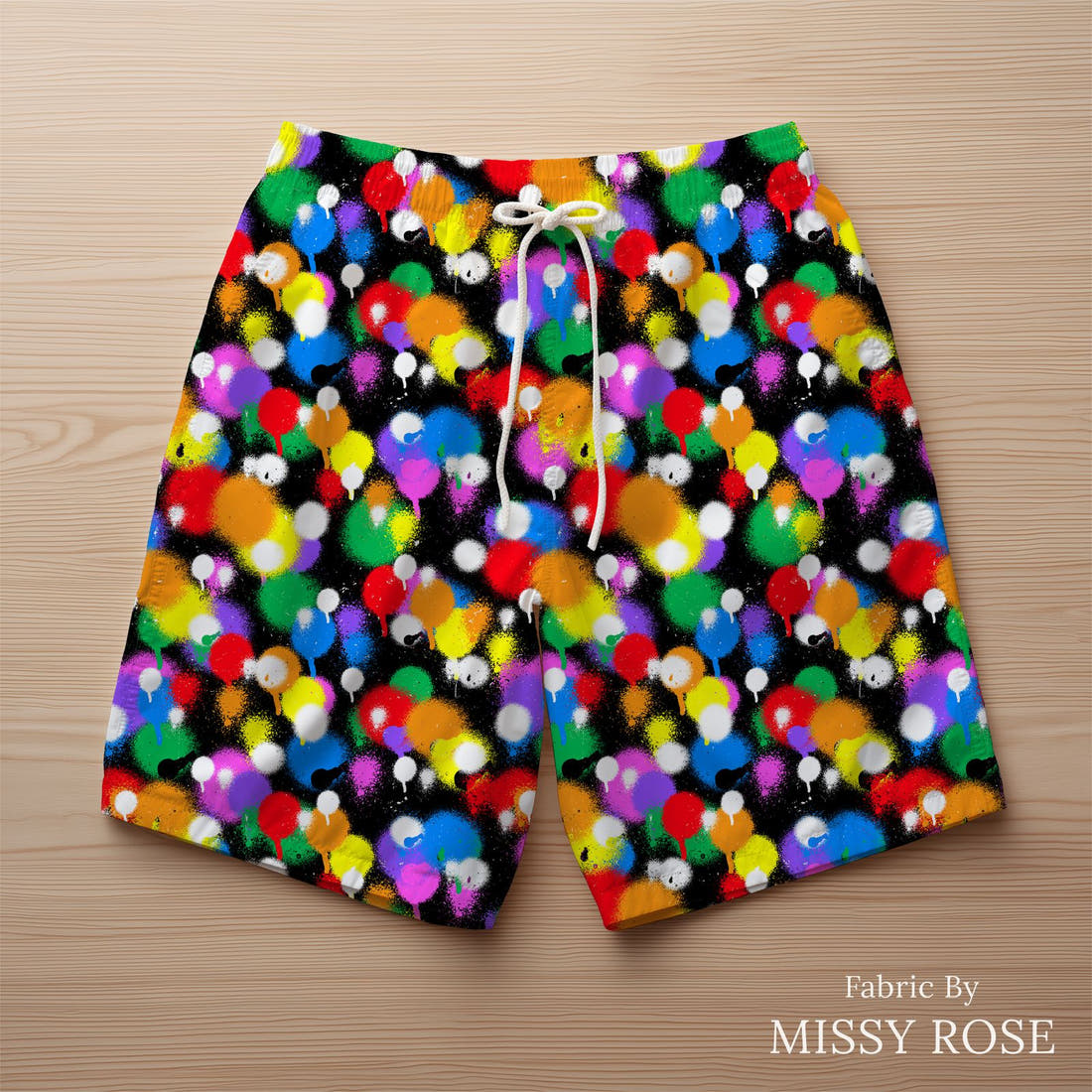 Studio Saturate Fabric 122 sewn into swim shorts - see how the print looks made up | Fabric by Missy Rose