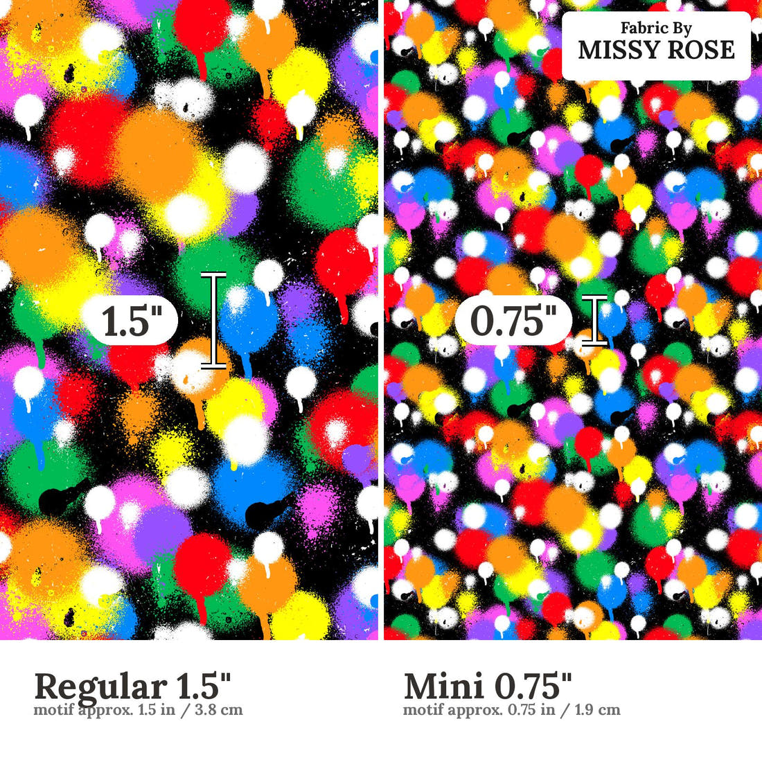 Studio Saturate Fabric 122 Regular 1.5 inch vs Mini 0.75 inch print scale side by side | Fabric by Missy Rose