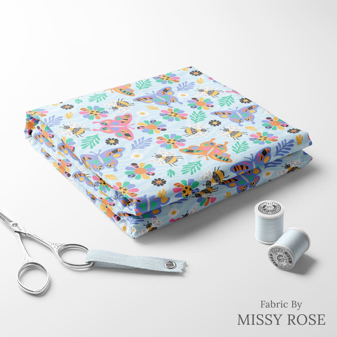 Studio Saturate Fabric 123 folded fabric stack with matching thread - pre-order fabric Australia | Fabric by Missy Rose