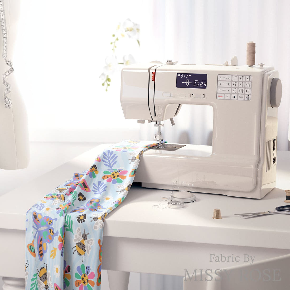 Studio Saturate Fabric 123 on a sewing machine - premium fabric for sewing projects | Fabric by Missy Rose