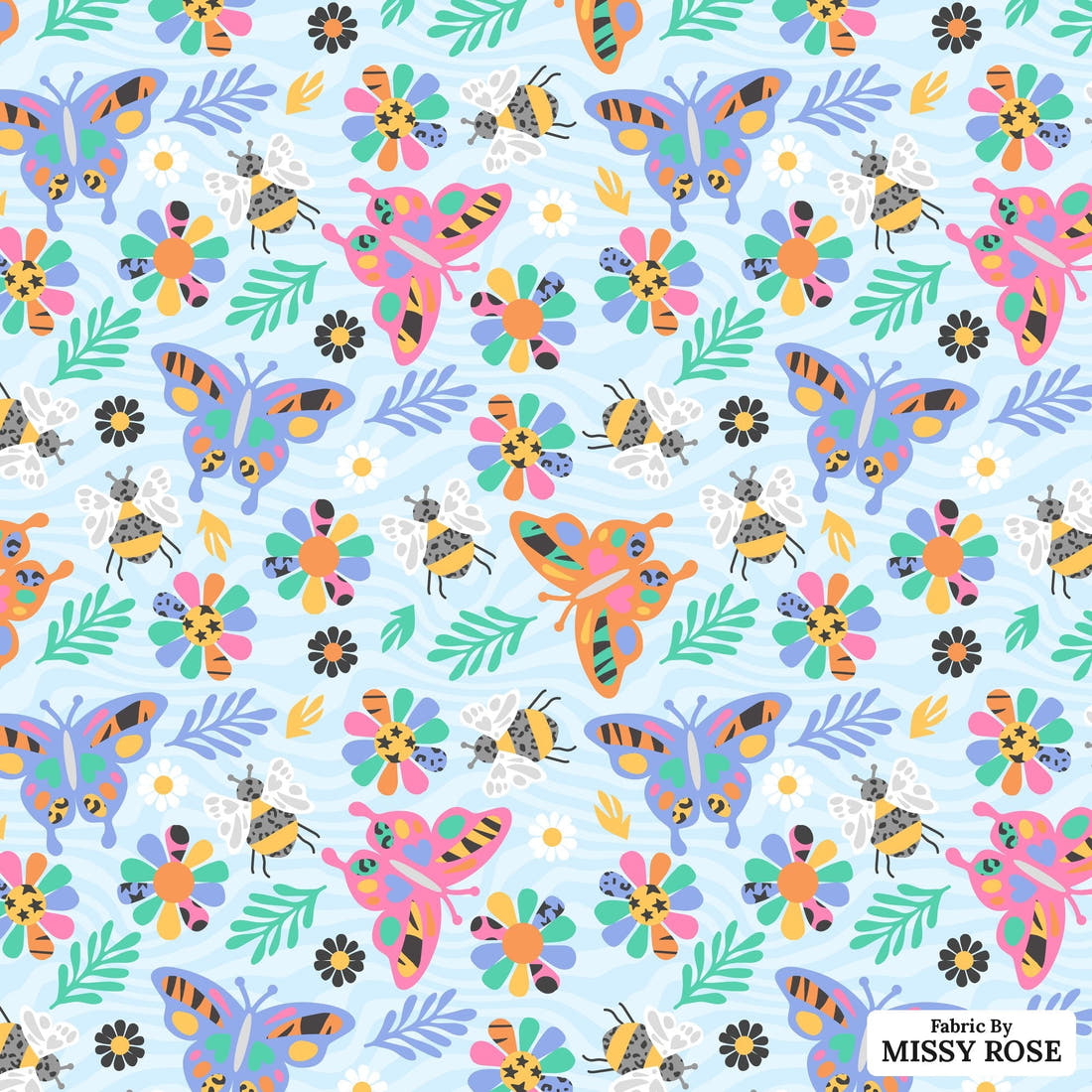 Studio Saturate Fabric 123 - flat view of the print, zoom in for detail | Fabric by Missy Rose
