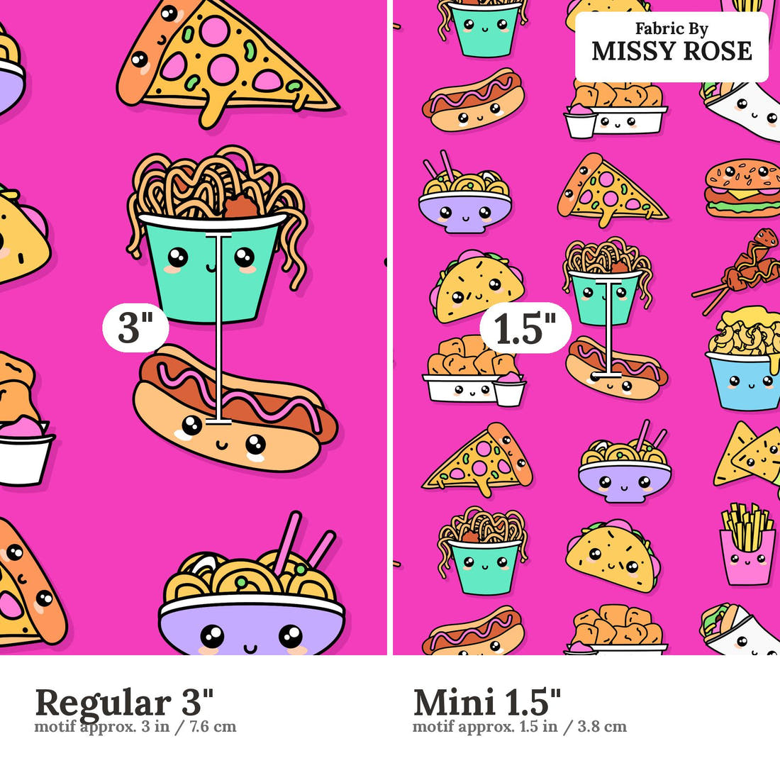 Studio Saturate Fabric 125 Regular 3 inch vs Mini 1.5 inch print scale side by side | Fabric by Missy Rose