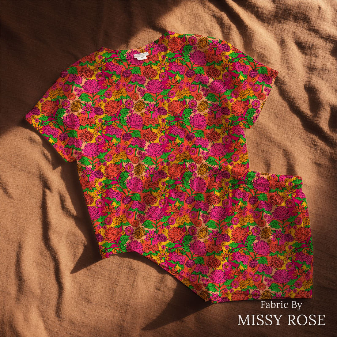 Studio Saturate Fabric 126 sewn into a lounge set - see how the print looks made up | Fabric by Missy Rose