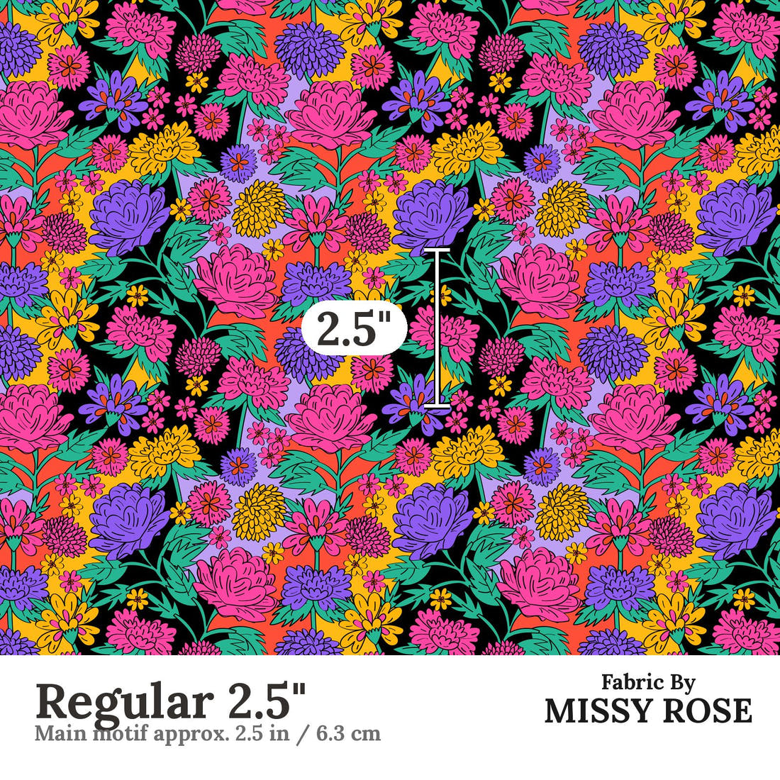 Studio Saturate Fabric 127 Regular 2.5 inch print scale guide | Fabric by Missy Rose